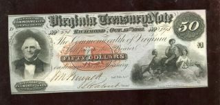 Obsolete Currency: $50 1862 Virginia Treasury Note Richmond Ccu photo