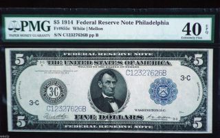 Paper Money - $5 - Philadelphia - 855c - Frnb - Rare - Pmg - Large Note - Friedburg photo