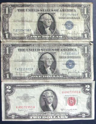 Two 1935d $1 Silver Certificates & One 1953b $2 United States Note (a69172355a) photo