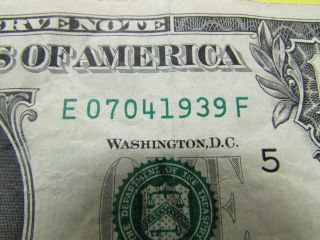 One Dollar Bill With True Birthday Serial Number 07 - 04 - 1939 photo