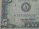 1995 Series A Federal Reserve 5 Dollar Double Printed Error Paper Money: US photo 1