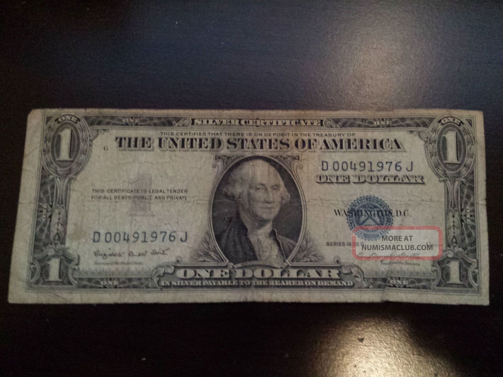 1935 G $1 Bill Silver Certificate Blue Seal No Motto Offset