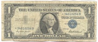 U.  S 1957 One Dollar Silver Certificate Star Note 0256 photo