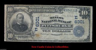 1902 $10 National Bank Note Mellon Nat ' L Bank Of Pittsburgh,  Pa.  6301.  Circ. photo