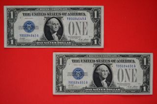 Two 1928 A Consecutive $1.  00 Silver Certificates - Funny Backs photo