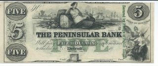 Michigan Detroit Peninsular $5 18xx Not Issued - Signed G8c Plate E Note 5 photo