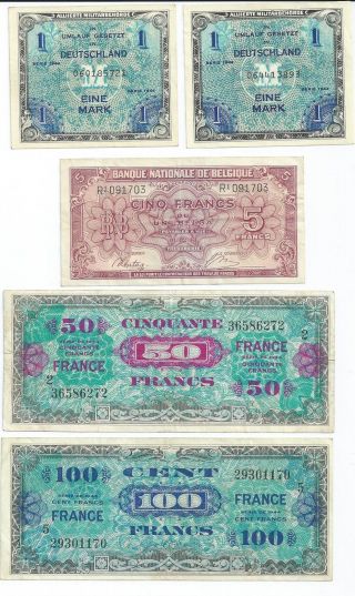 Rare Allied Military Currency Wwll 1943 - 1944 German Belgium France photo
