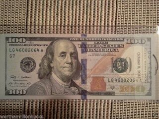 Rare - $100 Bill - Uncirculated Direct From Chicago Frb,  Cool Serial Number photo