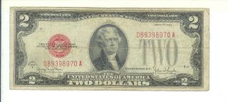 1928 G Series With B In Corners 2 Dollar Red Seal Check Picture photo