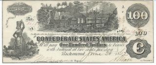 Rare Csa 1862 Confederate Currency T39 $100 Bank Note Cr296 St Steam 11080 photo