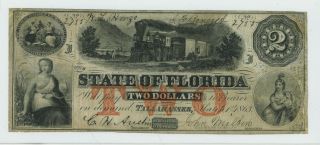 State Of Florida $2 1863 Proxy Signed Bank Note Currency Red Bare Breast Maiden photo