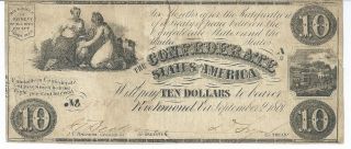Rare Csa 1861 Confederate Currency T - 28 $10 Bank Note Very Fine Cr230 92873 photo