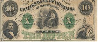 Obsolete Currency Louisiana Shreveport Citizens Bank $10 18xx G64a Au Plate A photo