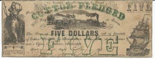Rare Obsolete Currency State Of Mississippi Jackson $5 Bank Note 1862 Cr18 4827 photo