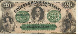 Obsolete Currency Louisiana Shreveport Citizens Bank $20 18xx G68a Au Plated photo