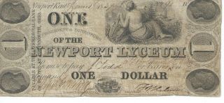 Obsolete Currency Ohio Newport Kent $1 Issued Bank Note 1837 Fine Lyceum 90 photo