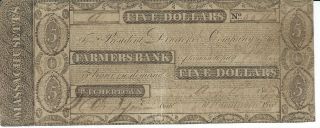 Obsolete Currency Massachusetts Farmers Bank Belchertown $5 1827 G10 Note 5571 photo
