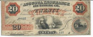 Obsolete Currency Georgia Augusta Insurance Issued $20 1860 Extra Fine Low 127 photo