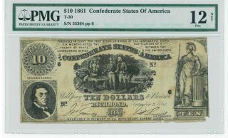 Pmg 150 Anniversary Csa Sweet Potato 1861 Confederate Currency T30 $10 Bank Note photo