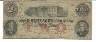 Obsolete Currency South Carolina Bank Note Charleston $2 1861 Cut Canceled 234 photo