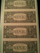 1 Dollar Uncut Sheet Of 4 Bills Unc 2001 Series Bureau Engraving Printing Small Size Notes photo 1