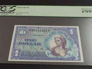 Graded Series 661 Unc $1 One Dollar Military Payment Certificate S&h Us &ca photo