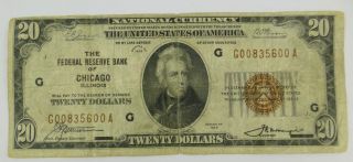 1929 $20 - Federal Reserve Bank Of Chicago Illinois Note photo