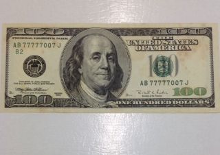 Fancy.  100 Dollar Fancy Bill,  Near Solid.  Fancy Note.  Lucky 7.  Fancy Bill.  Rare photo