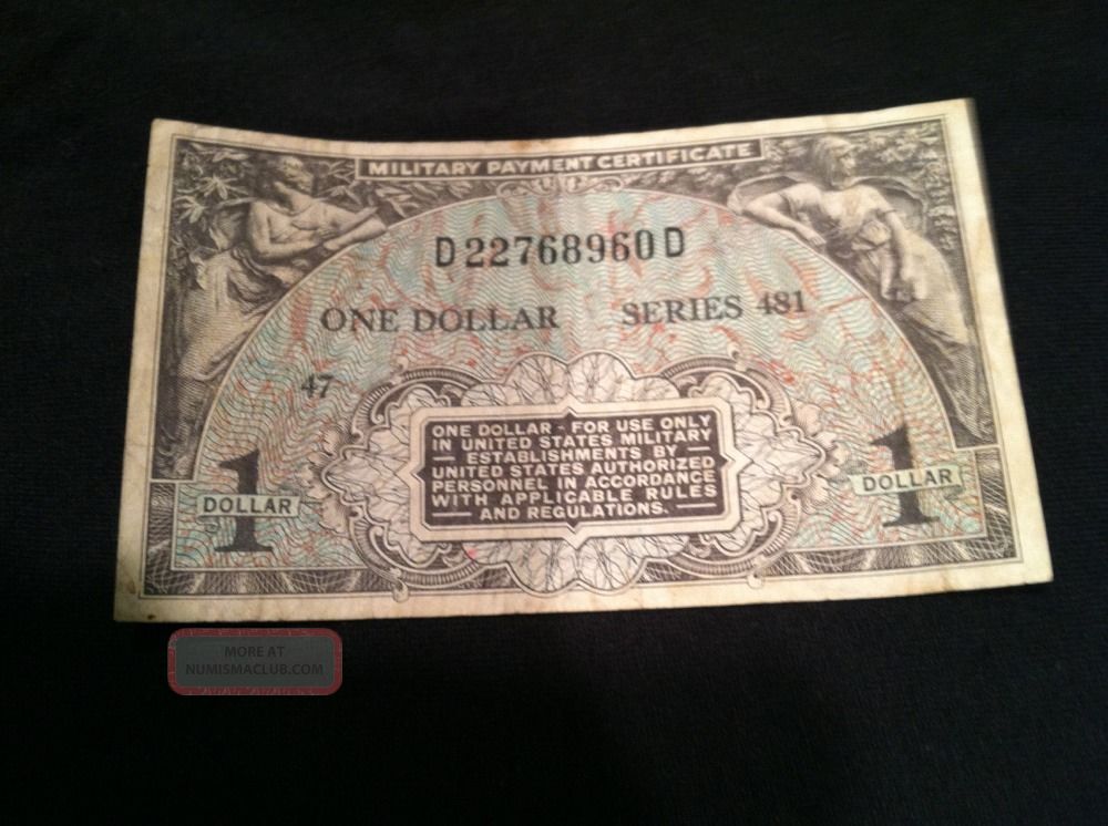 Us Military Payment Certificate 1951 One 1 Dollar Series 481 Sm26 Currency