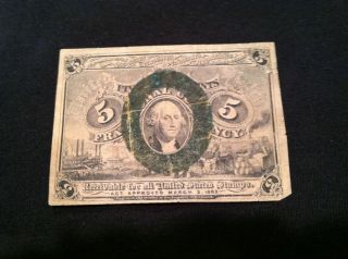 Five 5 Cents Us Fractional Currency 1863 Fr 1233 Green Circle photo