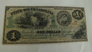 Rare 1872 $1 South Carolina Bond Strip Obsolete Note photo