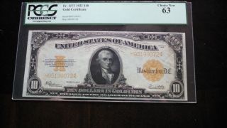 Pcgs 63 Choice Graded Fr.  1173 1922 $10 Gold Certificate photo