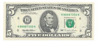 $5 1995 St.  Louis Prosperity Note Gem Crisp Unc.  Serial H 8888 7050 K photo