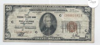 1929 $20 Philadelphia Pa.  Federal Reserve Bank National Banknote photo