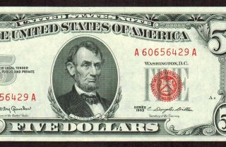 1963 $5 Dollar Red Seal Note Xf++ More Currency Combined S&h Wi photo