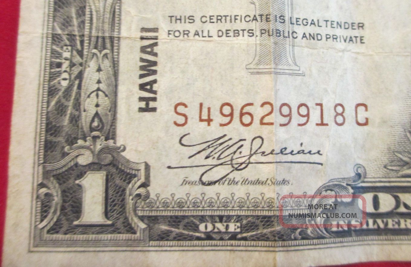 $1 One Dollar Silver Certificates Hawaii Note Series 1935a Hawaiian