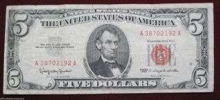 1963 $5 Five Dollar United States Note Paper Money Currency (531d) photo