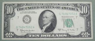 1963 A $10 Federal Reserve Note Grading Au Lite Stain Chicago 7052a photo