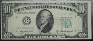 1950 B Ten Dollar Federal Reserve Note Chicago Grading Xf Au 8500e Pm6 photo
