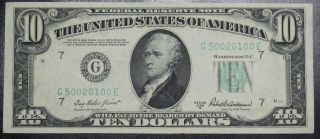 1950 B Ten Dollar Federal Reserve Note Chicago Grading Au 0100e Pm5 photo
