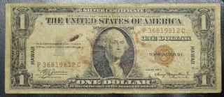 1935 A One Dollar Silver Certificate Hawaii Note Grading Vg Stains 9812c Pm9 photo