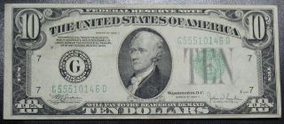 1934 C Ten Dollar Federal Reserve Note Chicago Grading Vf++ 0146d Pm5 photo