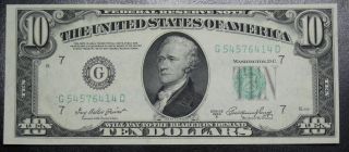 1950 A Ten Dollar Federal Reserve Note Chicago Grading Au Pinholes 6414d Pm5 photo