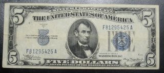 1934 A Five Dollar Silver Certificate Mule Note Vf 5425a Pm3 photo