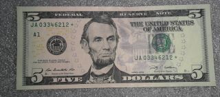 Star Note $5 Us Currency,  Paper Money Collector Item,  Numismatic photo