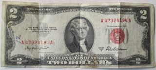 2 Dollar Jefferson Note With Red Seal 1953 photo
