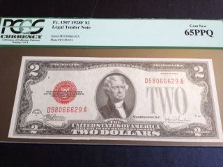 Unc 1928 $2 Two Dollar Bill United States Legal Tender Red Seal Note Pcgs 65 photo
