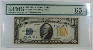 1934 - A $10 Dollar North Africa Silver Certificate,  Pmg Gem 65 Epq Fancy Ser. photo
