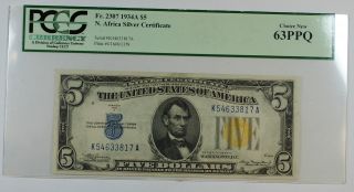 1934 - A $5 Dollar North Africa Silver Certificate,  Pcgs Choice 63 Ppq photo