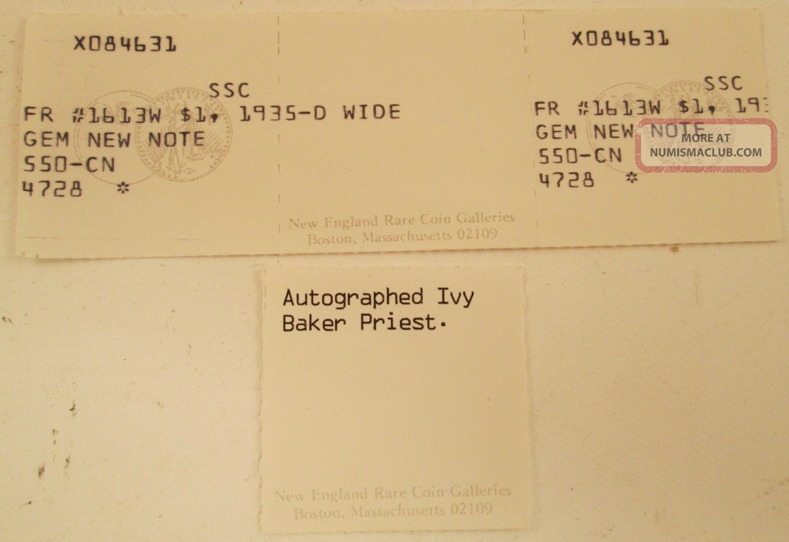 1935 D $1 Silver Certificate Courtesy Autograph By Us Treasurer Ivy